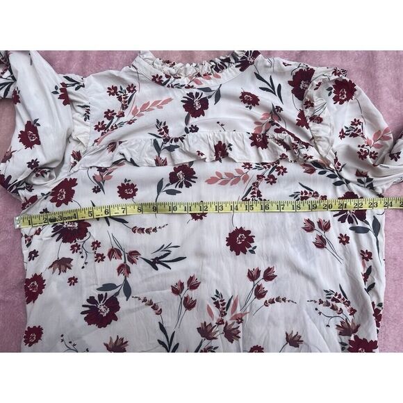 Loft Outlet Floral Ruffle Mock Neck Blouse Size XL Long Sleeves - Picture 3 of 12